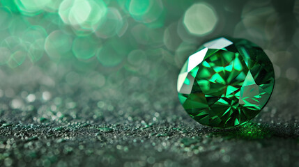 Macro photography, prime lens, close-up shot, emerald precious stone, isolated against background. Bright, studio lighting, bokeh