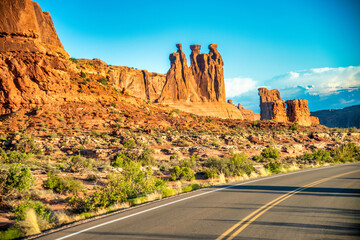 Amazing view of Arches National Park, Utah in summer season