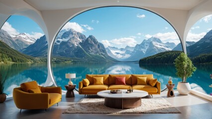 Beautiful living room design architecture contemporary household. Generative AI.