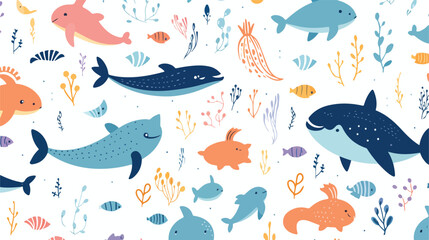 Childish seamless pattern with sea and ocean animal