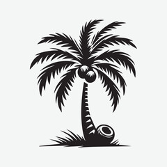 A Coconut tree. Detailed palm and coconut tree silhouette illustrations in black is perfect for adding a touch of tropical paradise to your design projects.