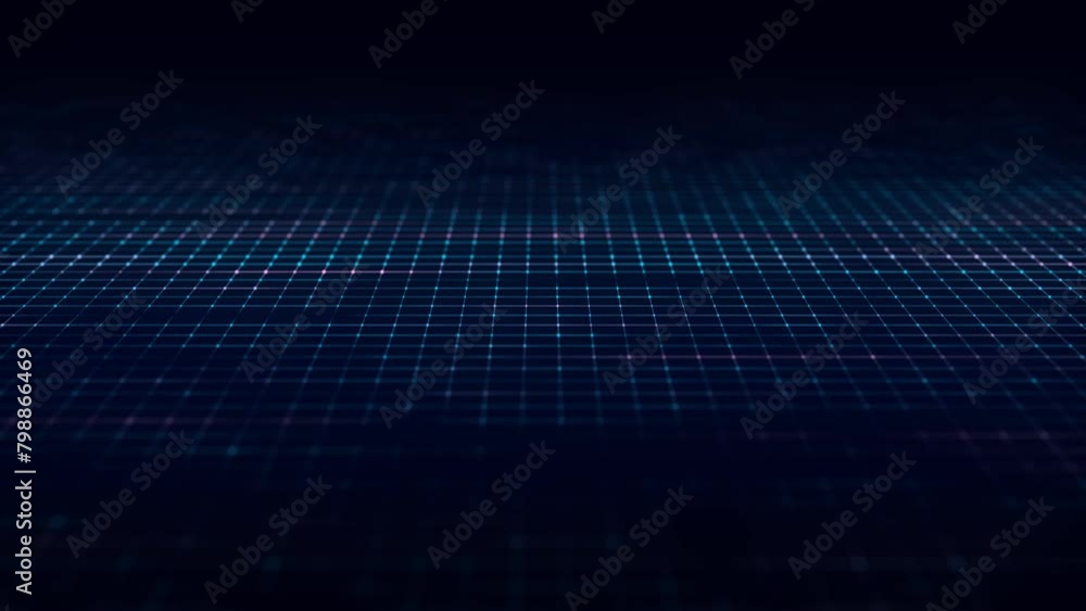 Poster abstract perspective blue grid. wireframe landscape with dots and lines. 3d rendering.