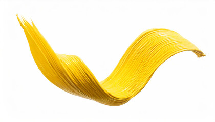 Twisted 3d rendering shape, yellow brush stroke isolated on white background; abstract artwork for graphic design - obrazy, fototapety, plakaty