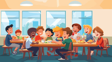 Children sitting and eating at table at school cant