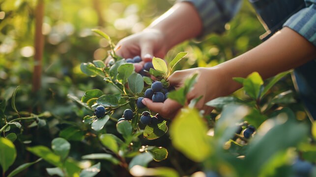 picking blueberries hands forest garden organic food - Powered by Adobe