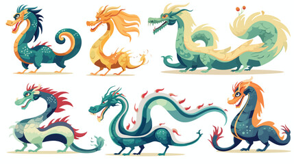 Chinese dragons set. Ancient Asian traditional anim