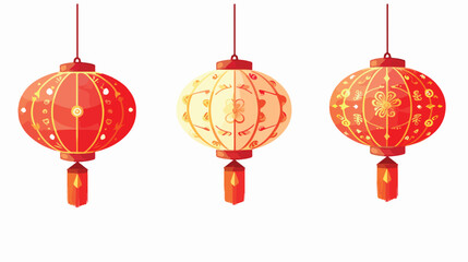 Chinese street paper lantern hanging on string. Fes - obrazy, fototapety, plakaty