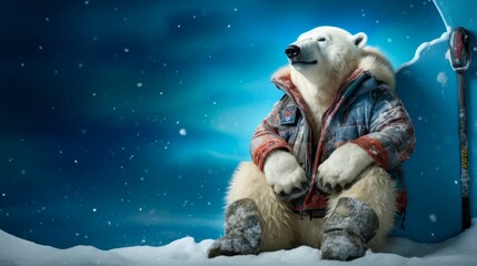 Pensive Polar Bear in the Snow at Twilight. Generative ai