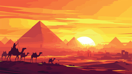 Gorgeous Egypt desert landscape with silhouettes of