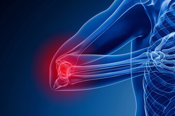 Person holding their elbow in pain, possibly due to injury from cnidaria sting. Generative AI