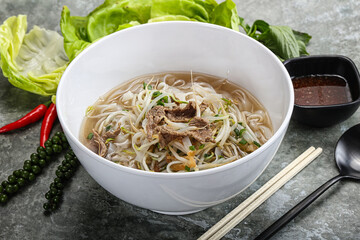 Vietnamese traditional soup Pho Bo with beef