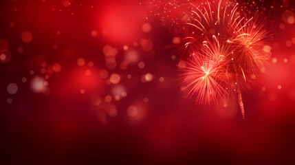 Fireworks on red background - obrazy, fototapety, plakaty