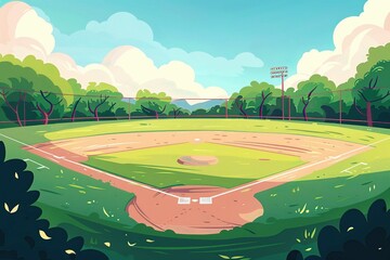 Baseball diamond, illustration style 