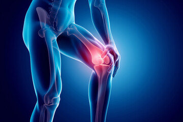 Woman cradles her injured knee, feeling sharp pain in her leg. Generative AI - obrazy, fototapety, plakaty