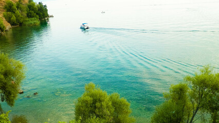 Beautiful water of Lake Ochrid as nature background.