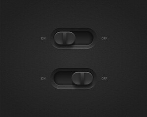 Realistic toggle switch. Black switches on off - position. Vector illustration.