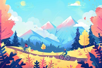 Mountain biking trail , illustration style