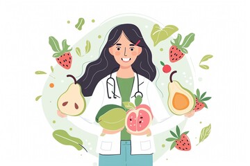 Nutritionist with fruit, illustration style