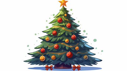 Christmas tree. Xmas fir decorated with holiday bau