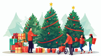 Obraz na płótnie Canvas Christmas tree buying flat vector illustration. Win