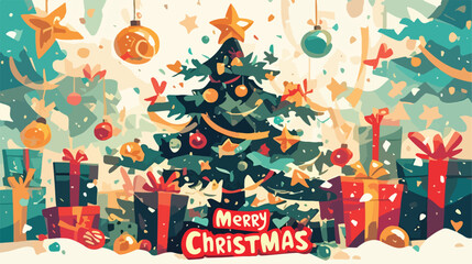 Greeting Xmas card with Merry Christmas inscription