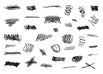 Scribbles and sketches, marker line set. Hand drawn abstract doodle pencil scratch mark for your design