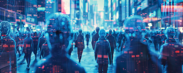 Digital Human in Cityscape. Future Technology Concept. AI Integration. Artificial Intelligence and Humanity