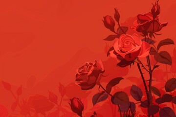 Romantic paper art style roses on a striking red background, an elegant choice for love-themed designs and events with copy space.