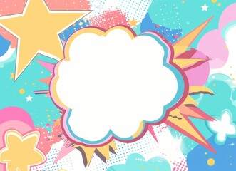 A pop art-inspired cloud design bursting with color and energy, ideal for dynamic advertising and lively creative projects with ample copy space.