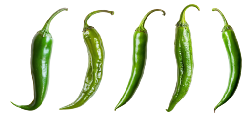 Green chili peppers collection, isolated, PNG set