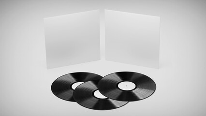 White Vinyl Record Mockup, Blank record album with CD/DVD/Bluray Disk 3d rendering isolated on light background	