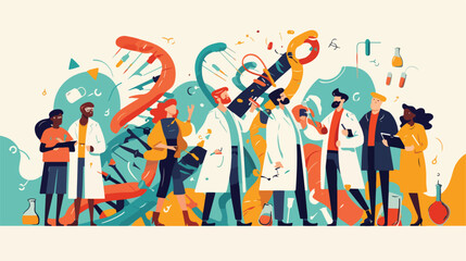 Group of scientists or researchers in lab coats hol - obrazy, fototapety, plakaty