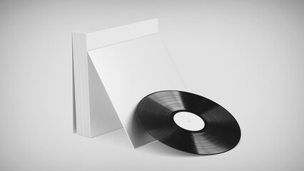 White Vinyl Record Mockup, Blank record album with CD/DVD/Bluray Disk 3d rendering isolated on light background	