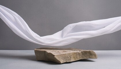 Graceful Motion: Stone Display Podium with Flowing White Fabric
