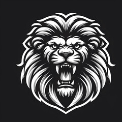 Monochrome black and white for Powerful open mouth Lion head, for logo design and Tattoo