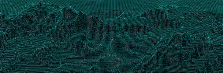 Wireframe landscape. Futuristic 3d mesh background. Digital hills technology. Vector illustration.