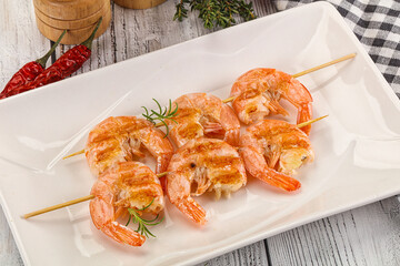 Grilled king prawn skewer snack