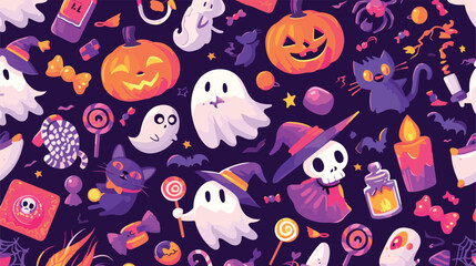 Fototapeta na wymiar Halloween seamless pattern with adorable spooky hol