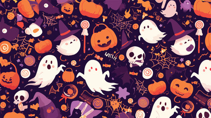 Halloween seamless pattern with adorable spooky hol - obrazy, fototapety, plakaty