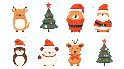 Collection of Christmas symbols and characters. Set