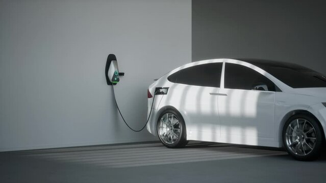 Charging Electric Car Suv In Garage 3D Animation