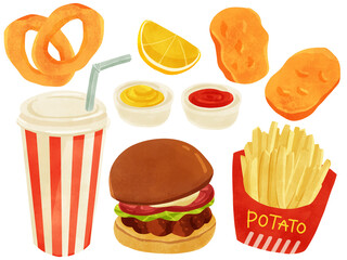 手描き　ハンバーガーセット