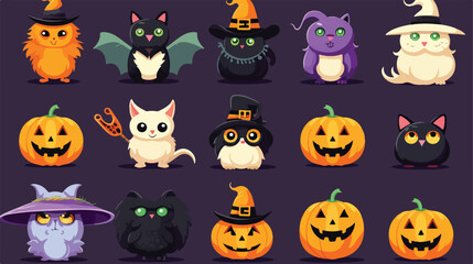 Collection of Halloween scenes with cute and funny