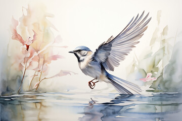 Obraz premium Draw an image of a bird in watercolor. Generative AI