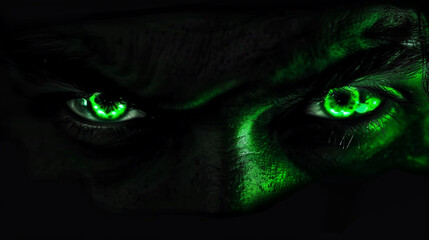 Eerie Gaze: Sinister Green Monster Eyes. Generative AI