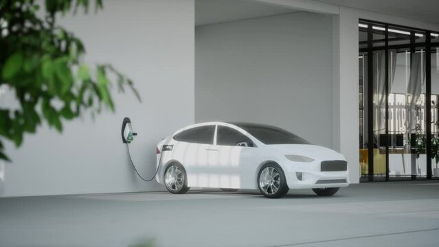 Charging Electric Car Suv In Garage 3D Animation