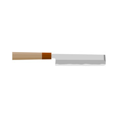 usuba is a traditional Japanese style knife designed specifically to cut vegetables. Japanese cuisine vector illustration. A traditional Japanese kitchen knife with a steel blade and wooden handle.