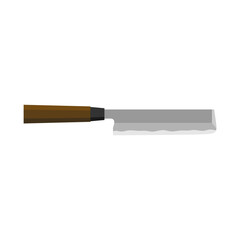 usuba is a traditional Japanese style knife designed specifically to cut vegetables. Japanese cuisine vector illustration. A traditional Japanese kitchen knife with a steel blade and wooden handle.