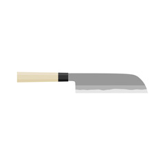 usuba is a traditional Japanese style knife designed specifically to cut vegetables. Japanese cuisine vector illustration. A traditional Japanese kitchen knife with a steel blade and wooden handle.