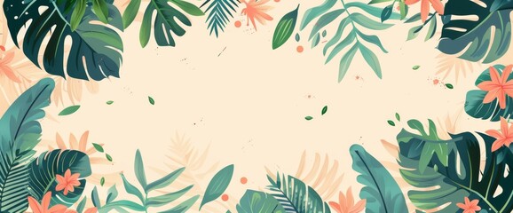 Tropical Leaves and Flowers Frame